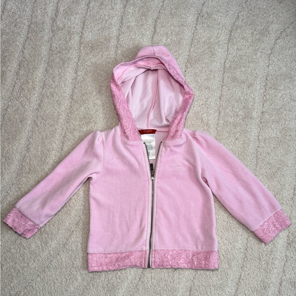 Vintage 90s Baby Guess Girls Zip Sweater‎ Hoodie Lace Embroidered 24 Months